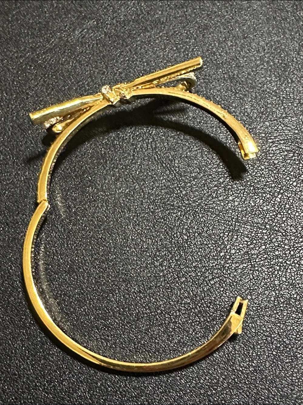 Kate Spade New York Skinny Mini Pave’ Gold Plate Bow Hinged Bangle Bracelet